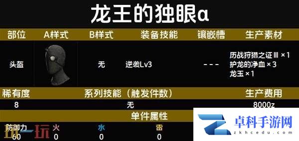怪物猎人荒野龙王的独眼α装备图鉴 龙王的独眼α装备技能与制作材料一览
